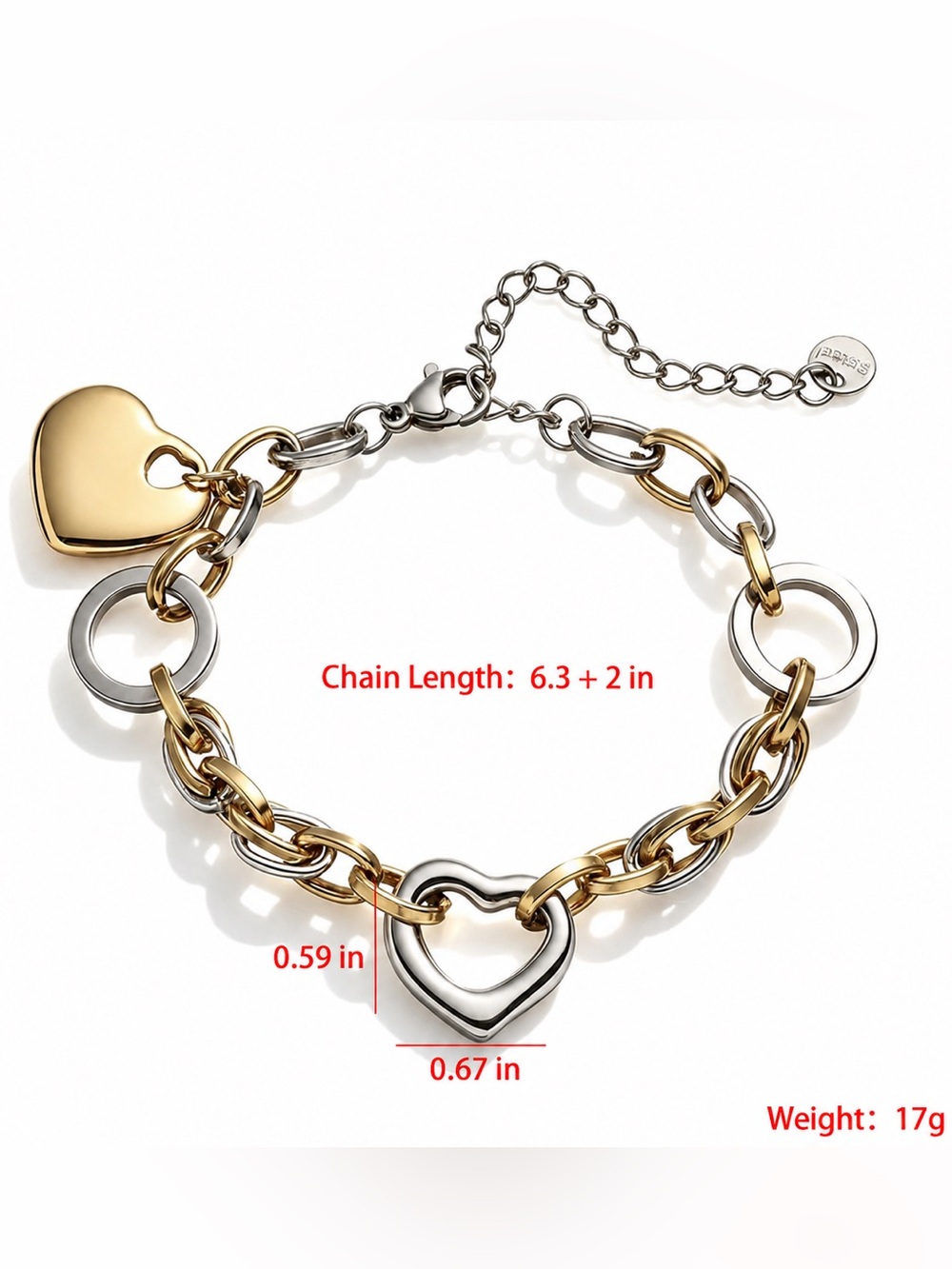 Gold & Silver Heart Link Bracelet - Women Jewelry - Picture 2 of 2